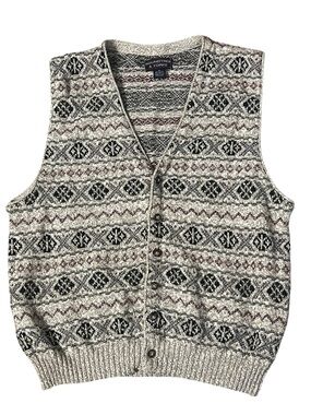ROUNDTREE & YORKE V-Neck Sweater Vest XL Beige Black